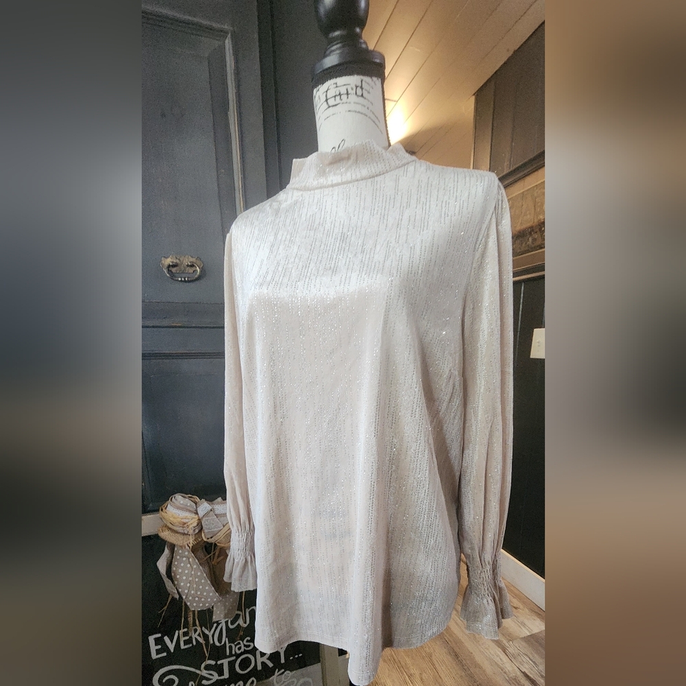 Sabrina Lauren Elegant Cream Silver Blouse